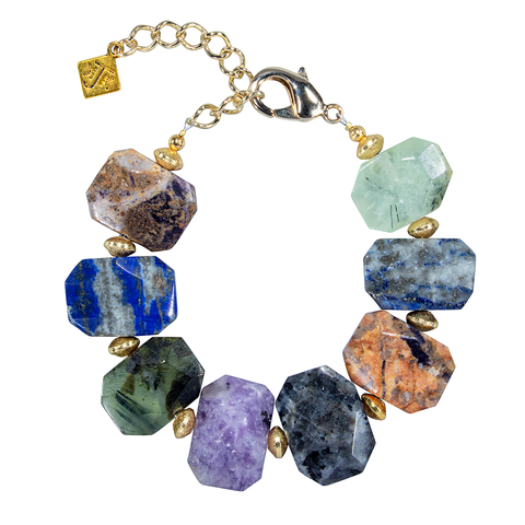 Octagonal Multistone With Gold Spacers Bracelet