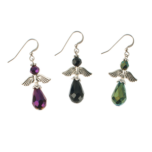 Angel Wings With Faceted Crystal Earring