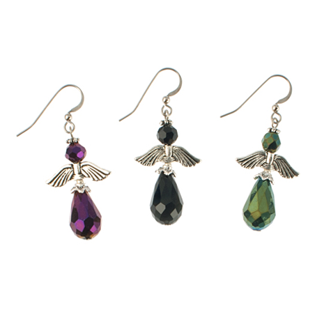 Angel Wings With Faceted Crystal Earring