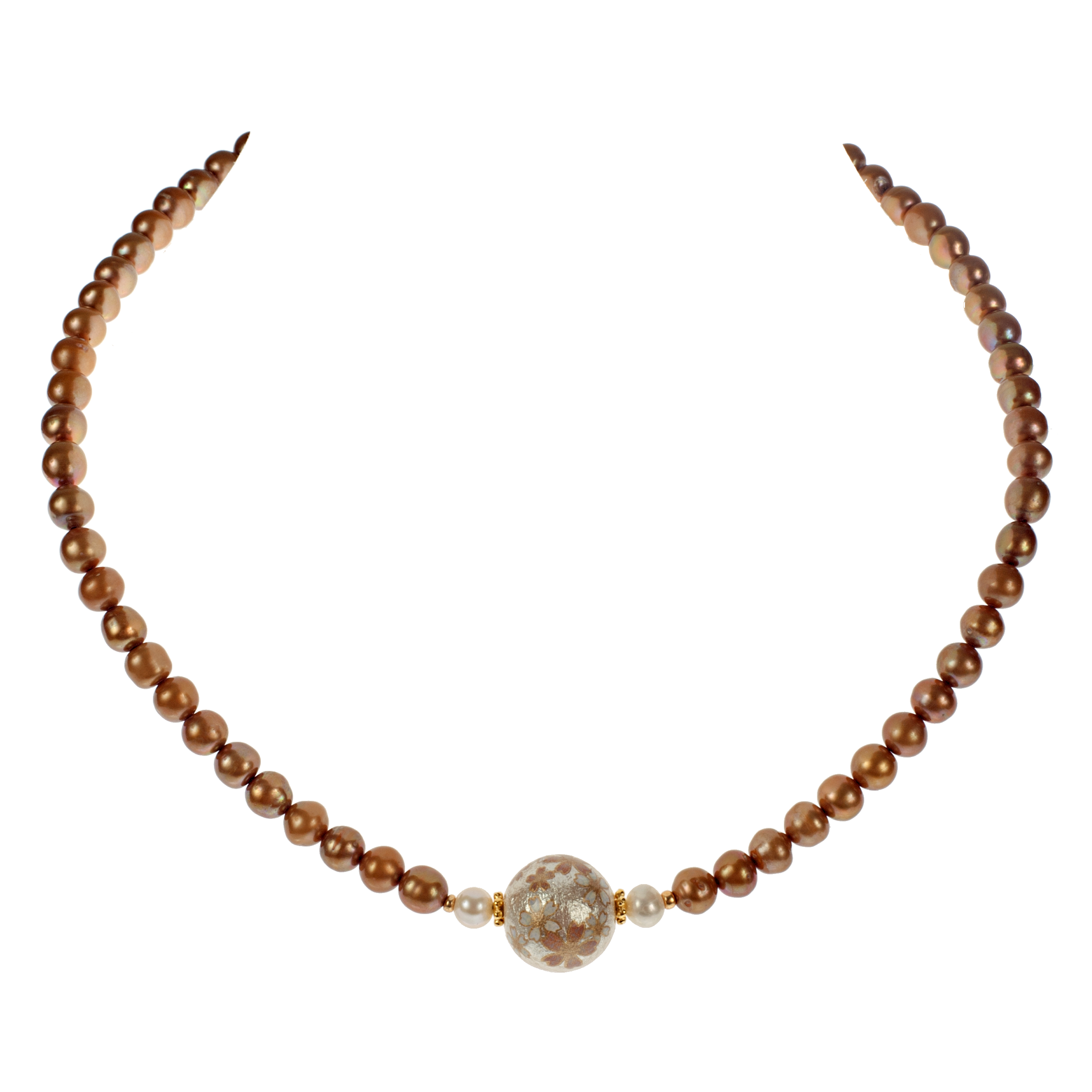 Japanese Cream Floral Tensha & Champagne Cultured Pearl  Choker