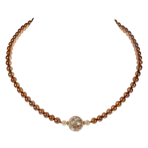 Japanese Cream Floral Tensha & Champagne Cultured Pearl  Choker