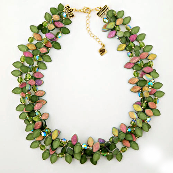 Three Strand Green Bohemian Glass Leaf Choker