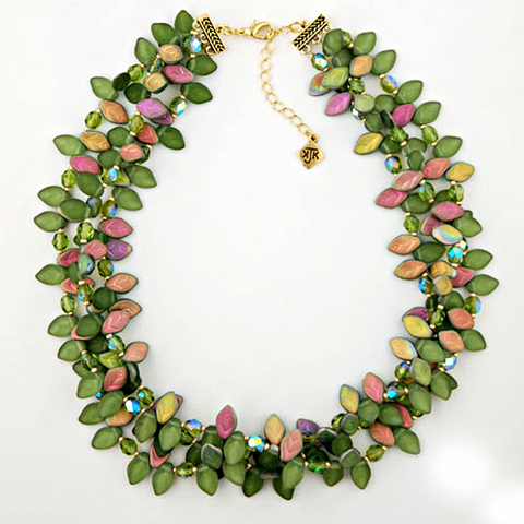 Three Strand Green Bohemian Glass Leaf Choker