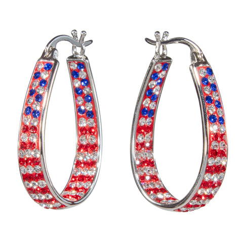 Red White And Blue Full Pave Cz Hoop Earring