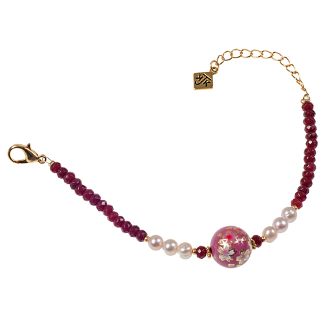 Cherry Blossom Tensha, Cultured Pearl & Ruby Jade Bracelet
