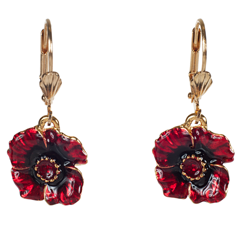 Red Enamel Poppy Latchback Earring