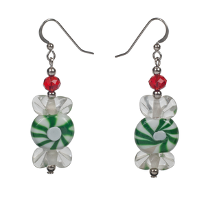 Green  Lampwork Glass Holiday Candy Earring