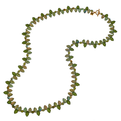 Long Bohemian Glass Leaf  Necklace