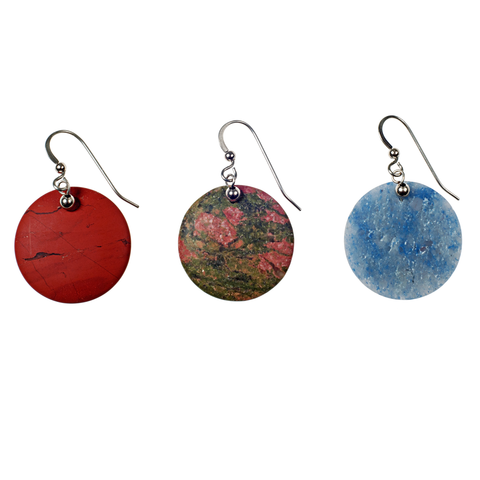 Large Matte Semiprecious Stone Disc Earring