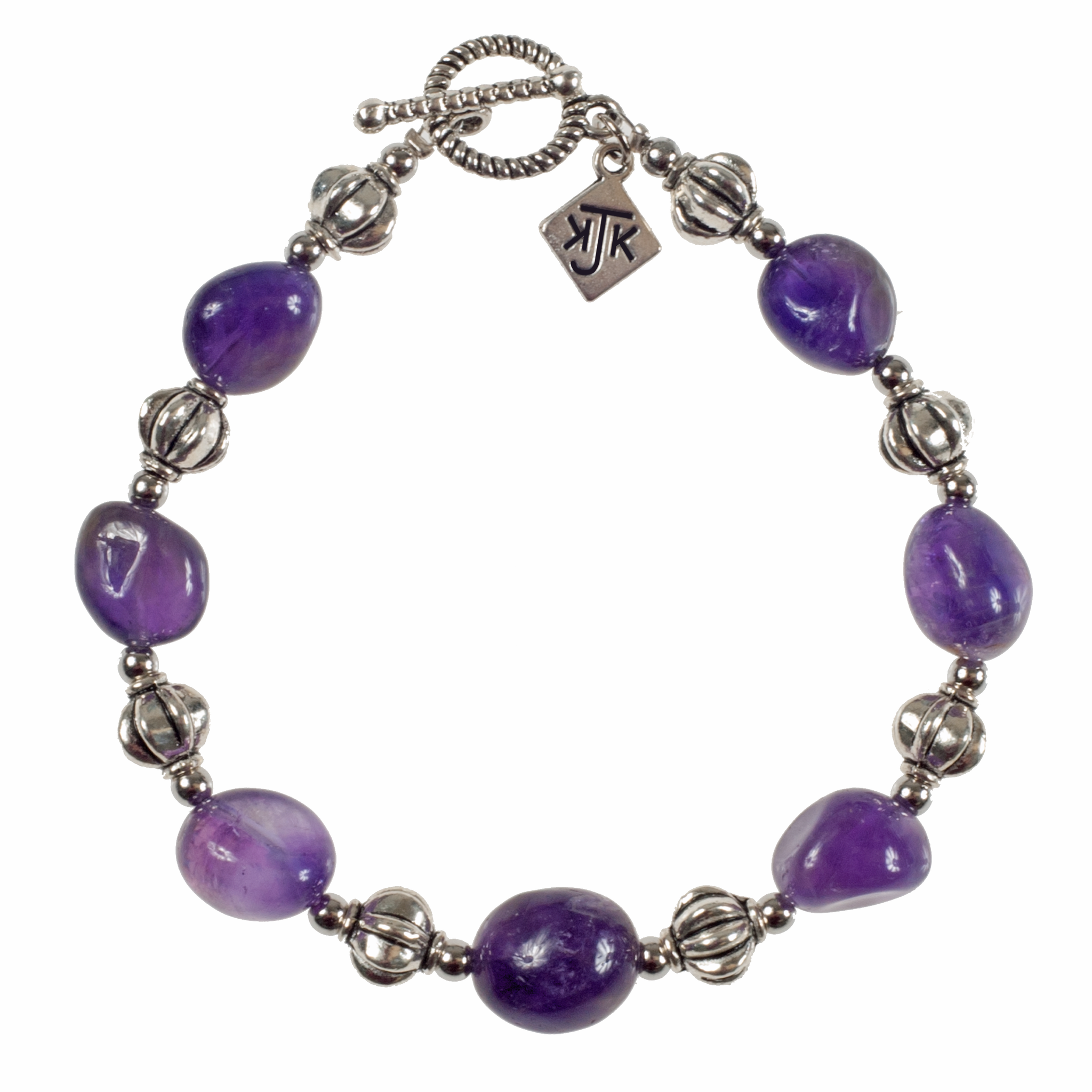 Natural Amethyst Nugget & Silver Melon Bracelet