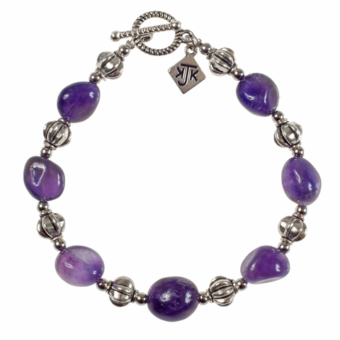 Natural Amethyst Nugget & Silver Melon Bracelet