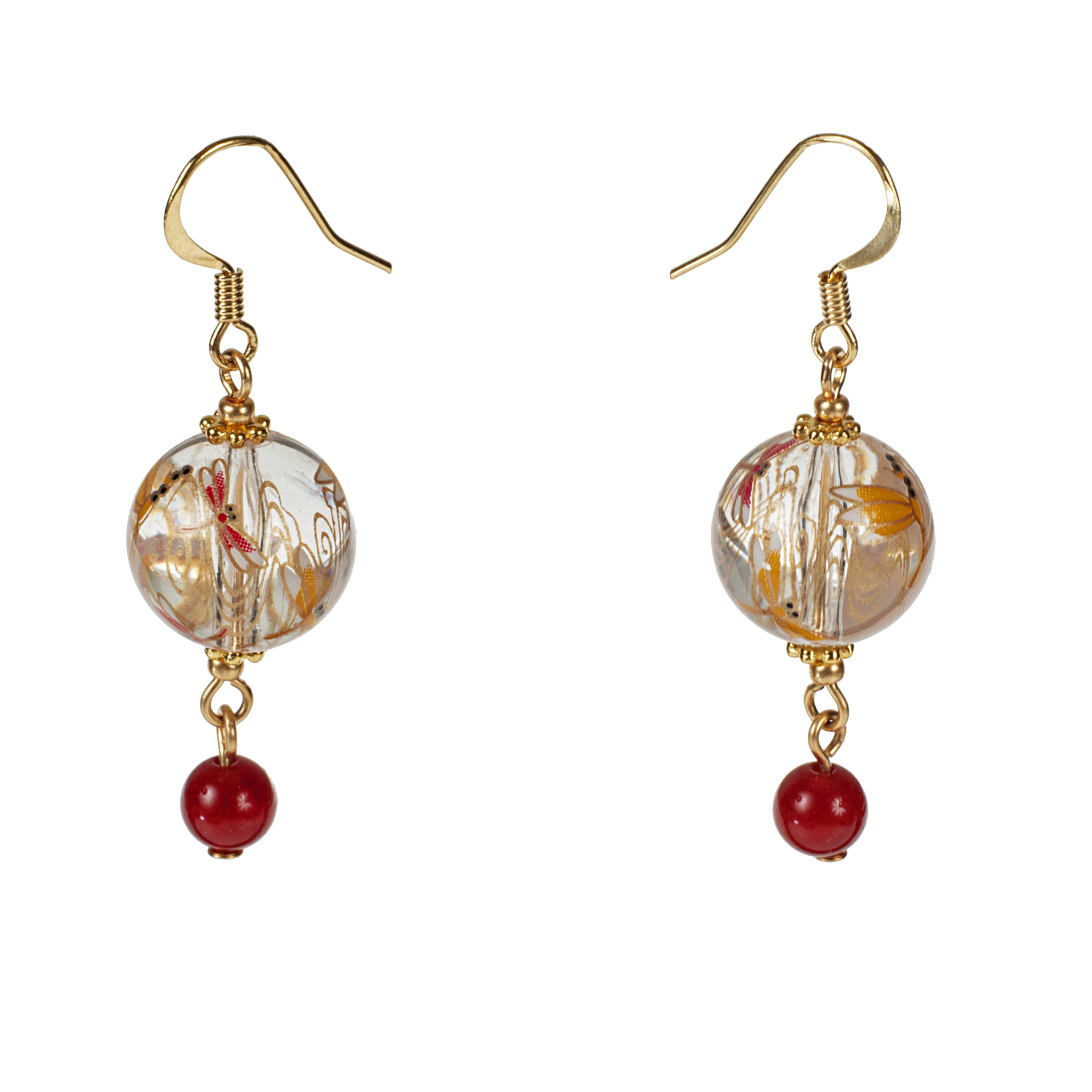 Japanese Tensha Dragonfly & Carnelian Drop Earring