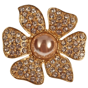 Large Pavé Flower And Champagne Glass Pearl Pin