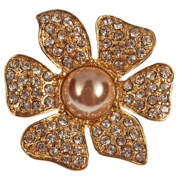 Large Pavé Flower And Champagne Glass Pearl Pin