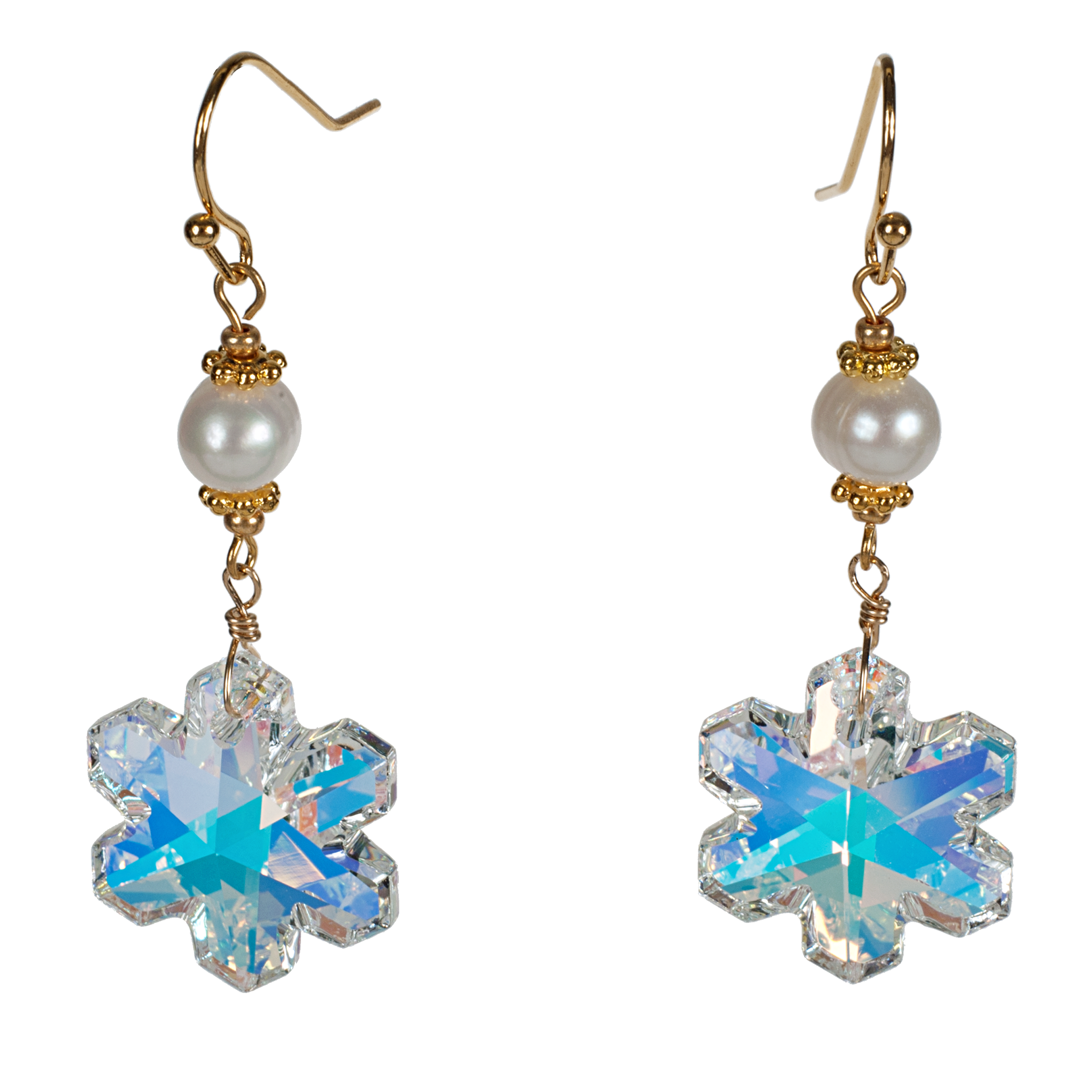 Crystal Snowflake With Cultured Pearl Earring