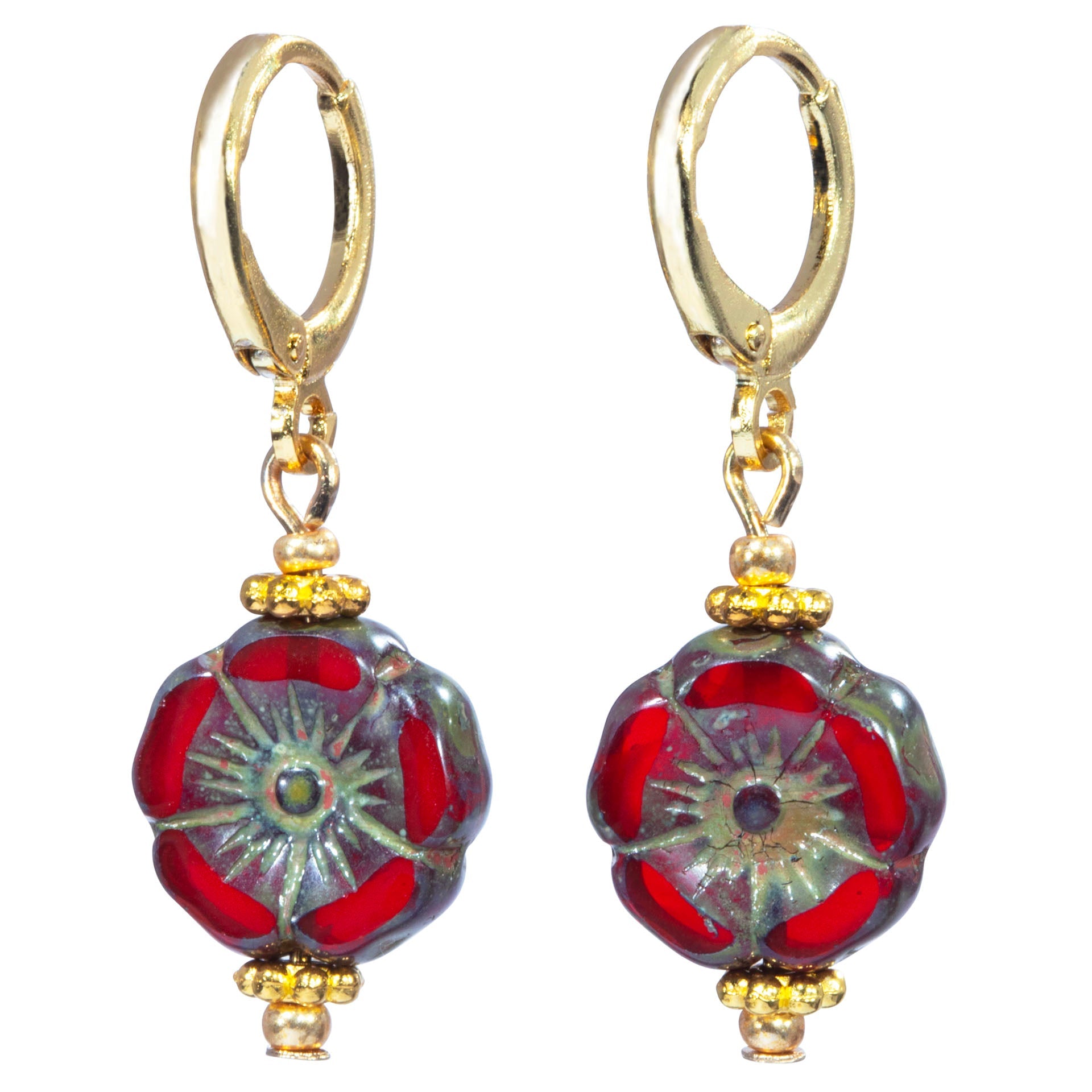 Red Glass Poppy Huggie Earring
