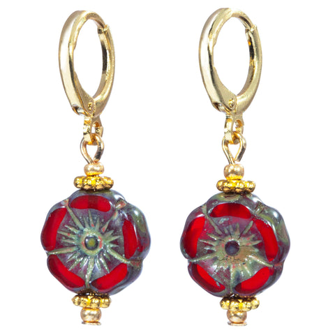 Red Glass Poppy Huggie Earring