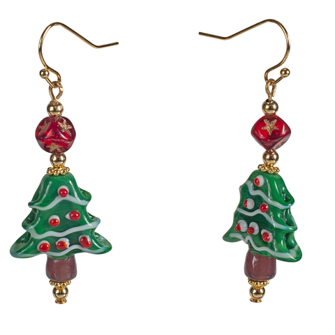 Lampwork Glass Christmas Tree With Star Earring