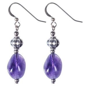 Natural Amethyst Nugget & Silver Melon Earring