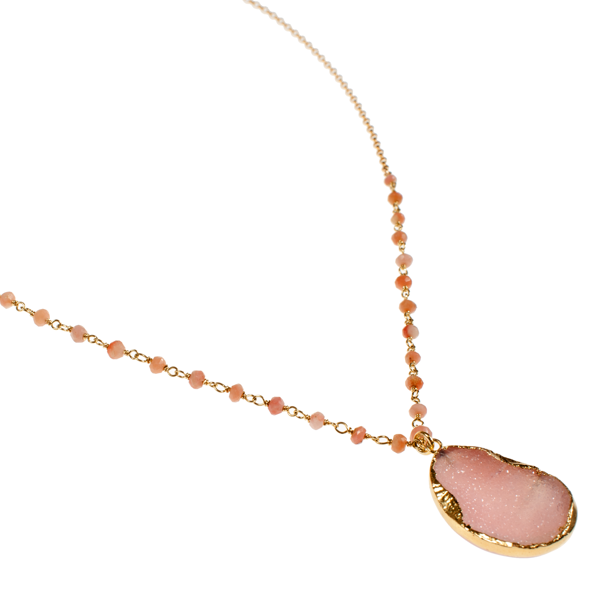 Druzy Pendant On Faceted Stone And Rolo Chain Choker