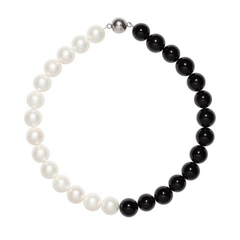 Dramatic 14mm Onyx & Shell Pearl With Magnetic Clasp Choker