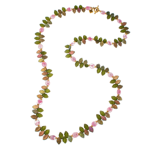 Bohemian Glass Leaf Long Necklace