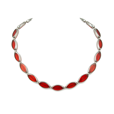 Silver Edged Elliptical Glass Choker