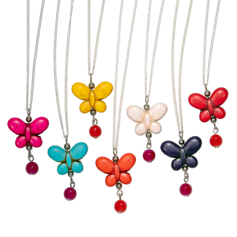 18" Colorful Butterfly With Glass Drop Choker