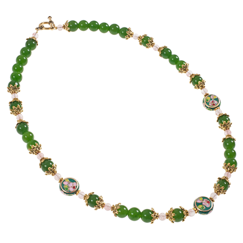 Fancy Jade And Cloisonne Coin Choker