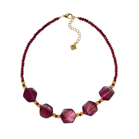 Burgundy Mother Of Pearl With Faceted Ruby Jade Choker