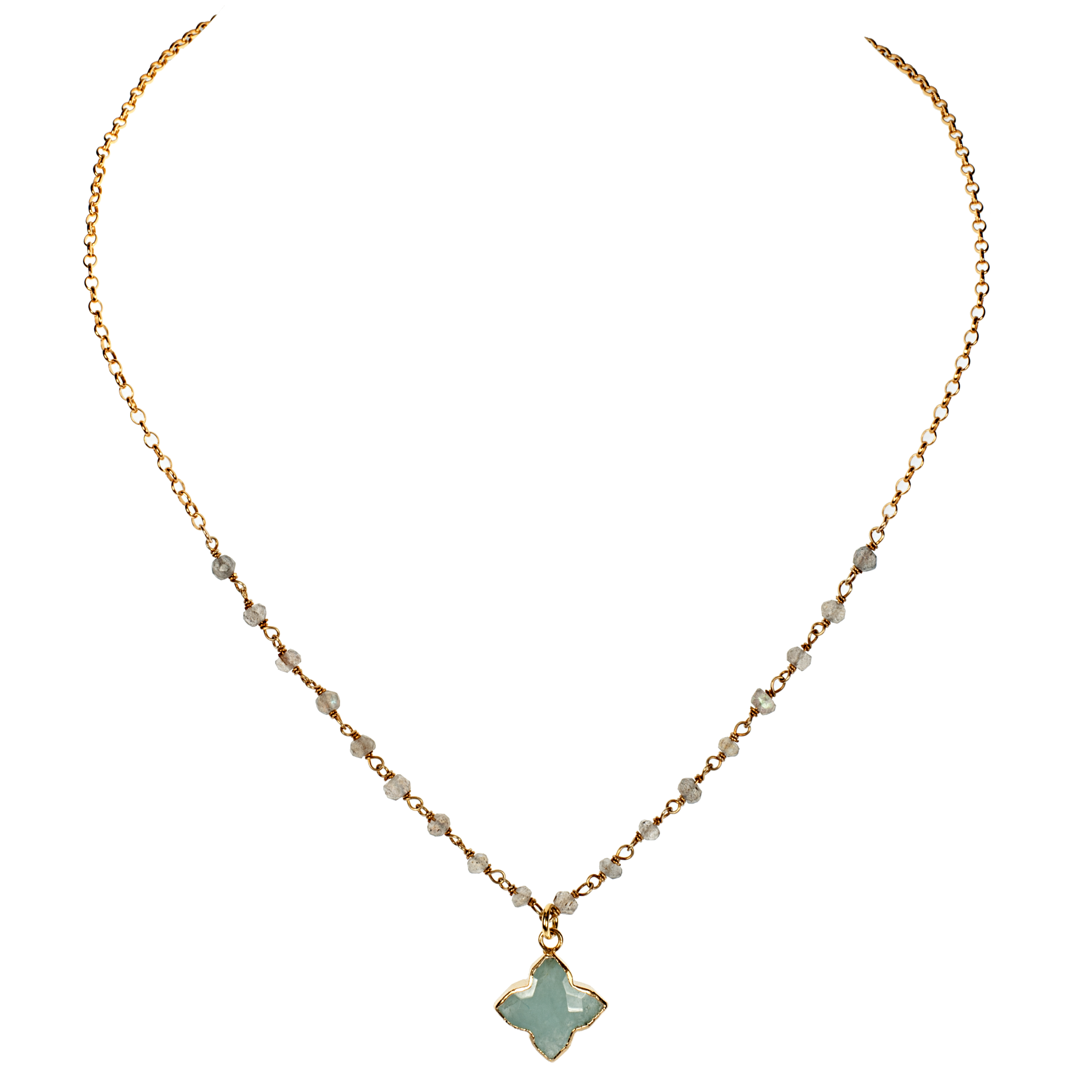 Quatrefoil Gemstone Pendant On Vermeil Faceted Stone Chain Choker