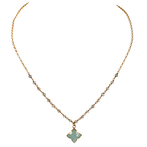 Quatrefoil Gemstone Pendant On Vermeil Faceted Stone Chain Choker