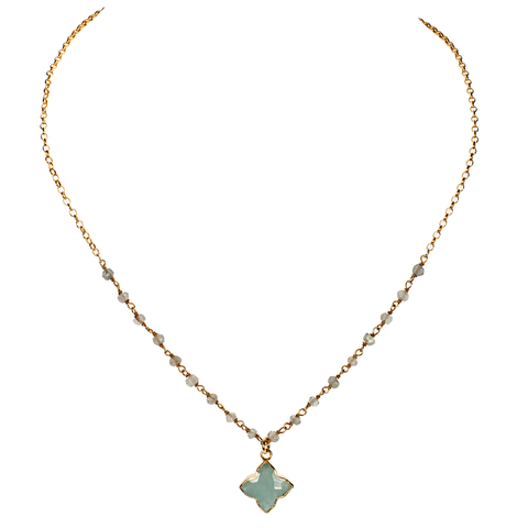 Quatrefoil Gemstone Pendant On Vermeil Faceted Stone Chain Choker