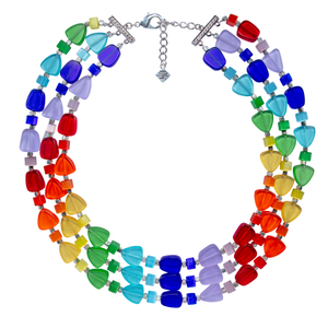 Rainbow Frosted Glass Triangle, Freeform & Fiber Optic Choker