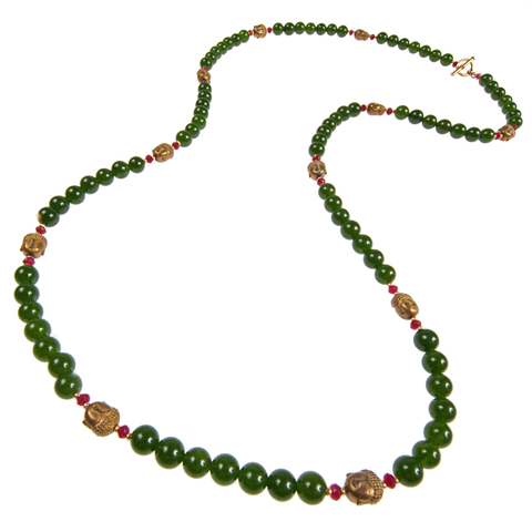 Jade & Brass Buddha Long Necklace