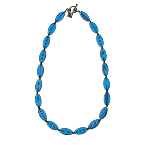 Silver Edged Blue Glass Ellipse Choker