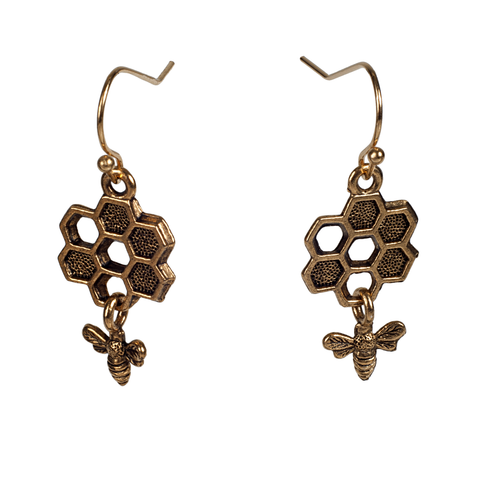 Honeycomb With Flying Bee Earring