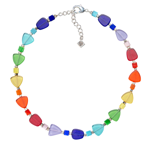 Rainbow Frosted Glass Triangle, Freeform & Fiber Optic Choker