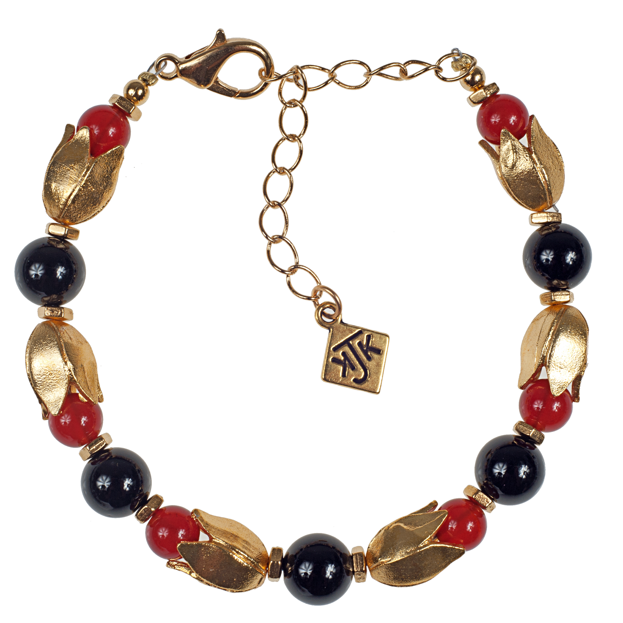 Onyx & Carnelian Lotus  Bracelet