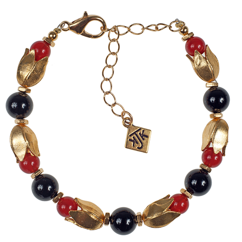 Onyx & Carnelian Lotus  Bracelet