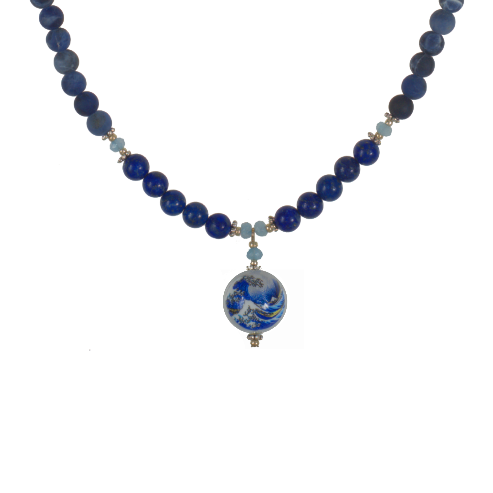 Silver Wave Tensha On Lapis And Sodalite Choker