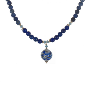Silver Wave Tensha On Lapis And Sodalite Choker