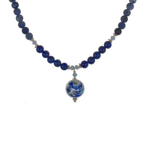Silver Wave Tensha On Lapis And Sodalite Choker