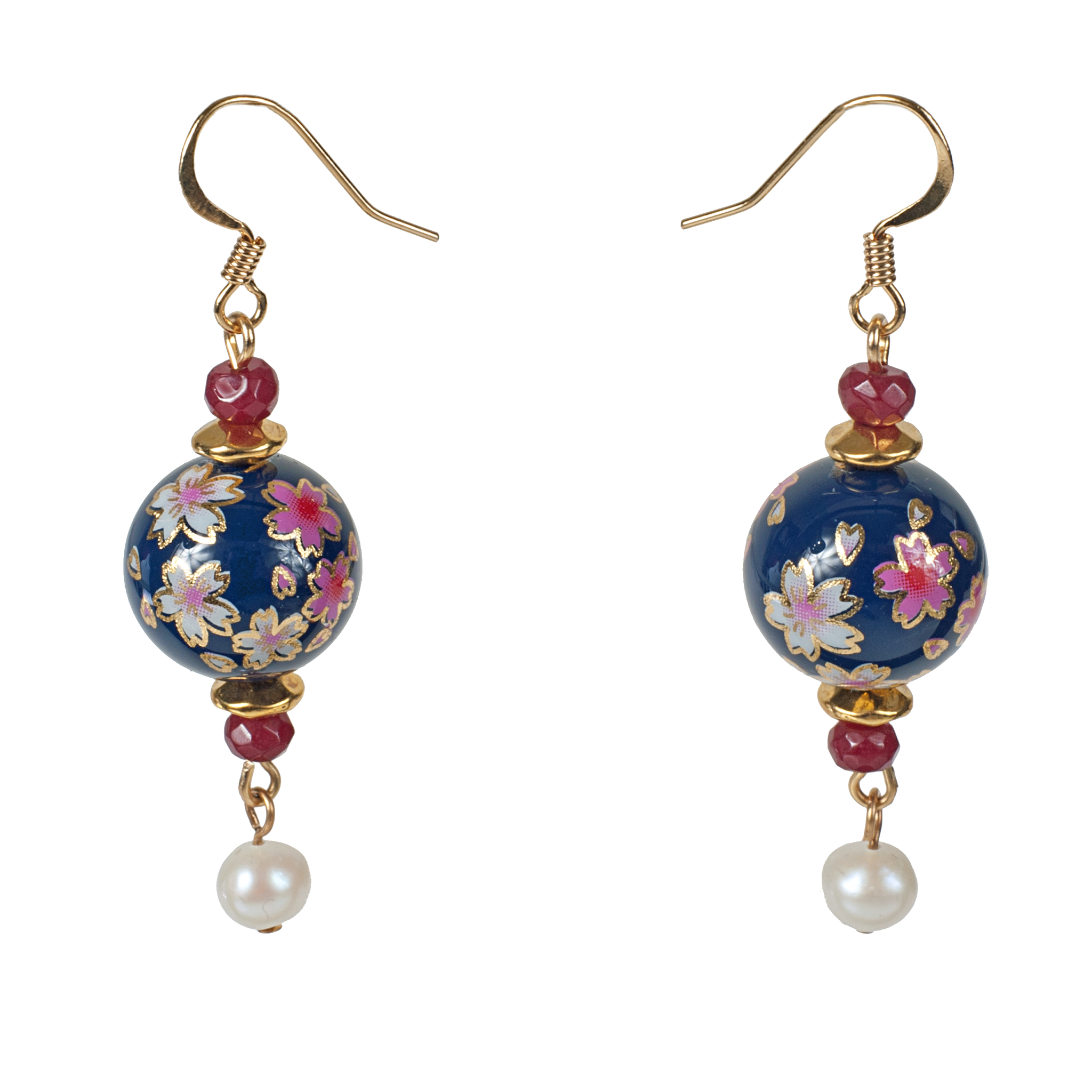 Cherry Blossom Tensha, Ruby Jade & Cultured Pearl Earring