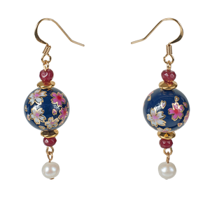 Cherry Blossom Tensha, Ruby Jade & Cultured Pearl Earring