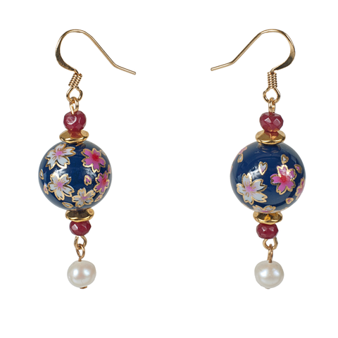 Cherry Blossom Tensha, Ruby Jade & Cultured Pearl Earring