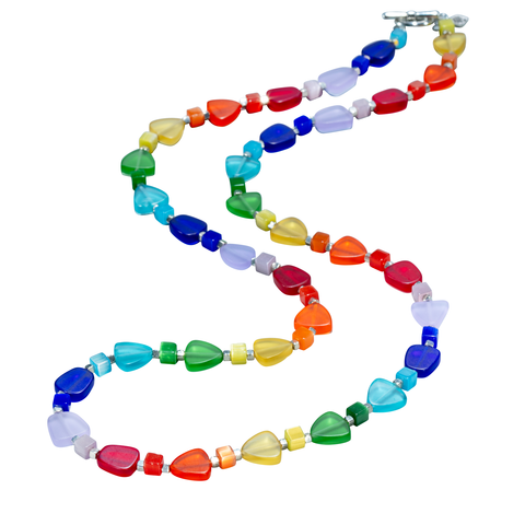 Rainbow Frosted Glass Triangle, Freeform & Fiber Optic Necklace