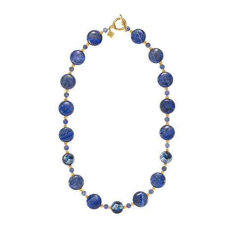 Long Lapis Coin, Sodalite And Tensha Wave Necklace
