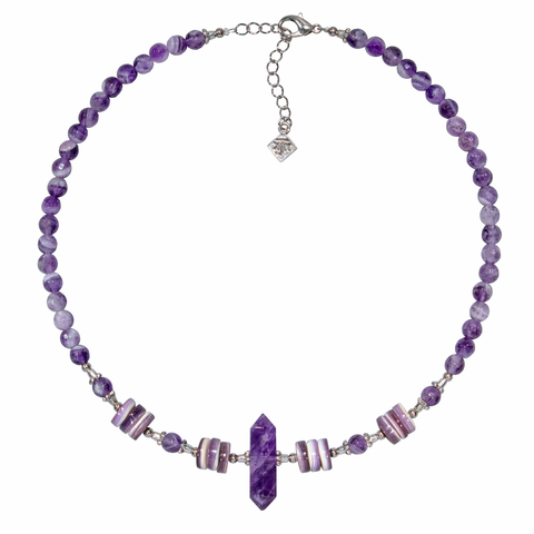Faceted Amethyst & Wampum Shell Choker