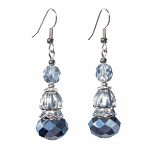 Faceted Metallic Crystals With Ornate Caps Earring